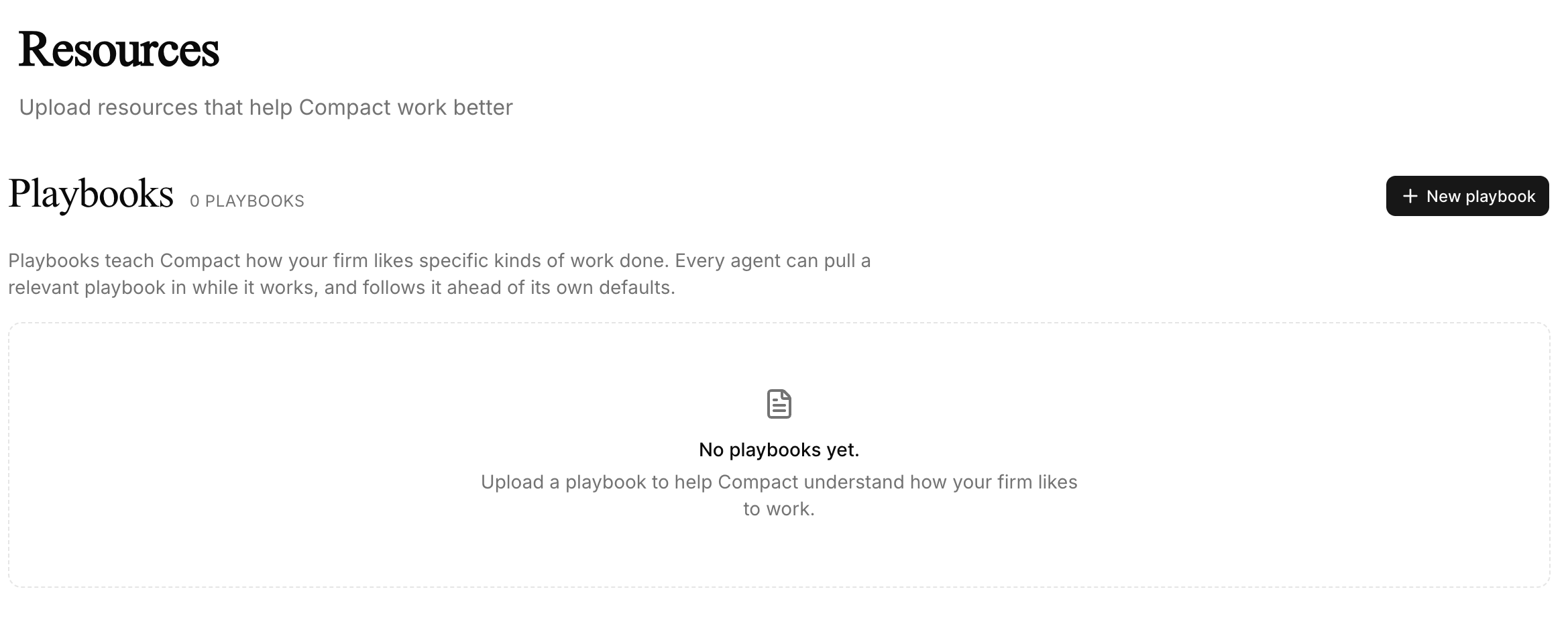 The Resources page, where you create and manage playbooks